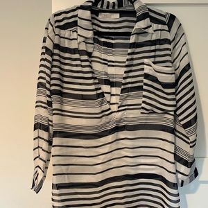 Black & White Stripe Sheer Blouse w/ Slit in back